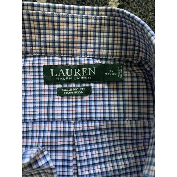 Lauren Ralph Lauren Striped Easy Care Non-Iron Button Up Shirt Blue White Red - Picture 2 of 6